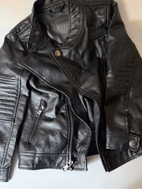 Urban Republic Black Faux Leather Biker Jacket -  unisex children’s pre-owned